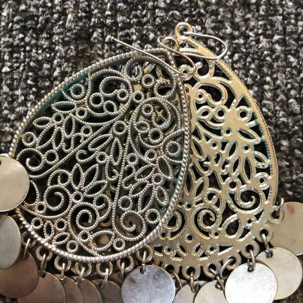 Boho Style Dangling Coin Disc Chandelier Earrings - Picture 3 of 5